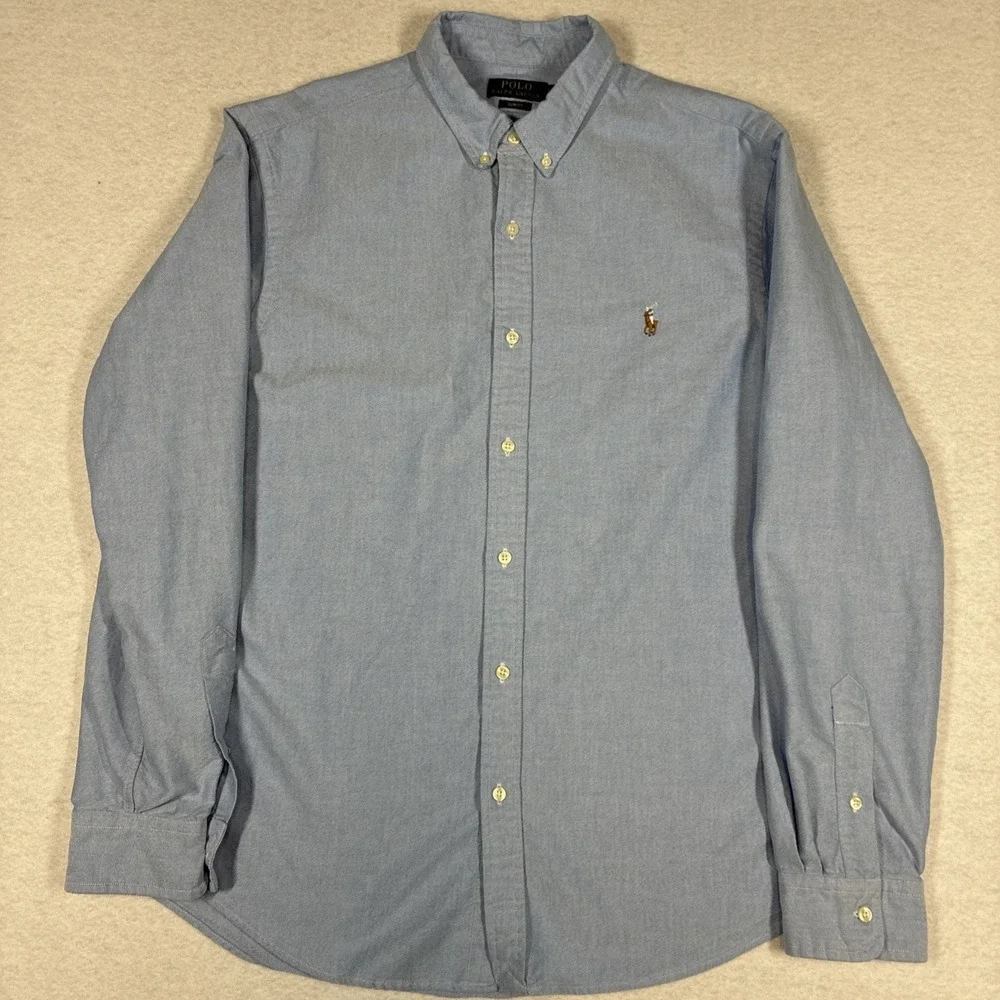 Polo Ralph Lauren Mens Slim Fit Chambray Oxford Shirt Long Sleeve XL Blue Preppy
